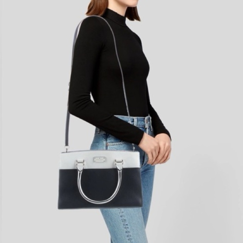 Kate Spade NEW Black and White Grove Street Caley Leather Satchel Tote